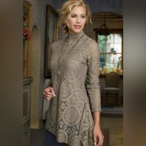 Soft Surroundings Elyese Beige Taupe Lace Asymmetrical Hem Zipper Back Size PS